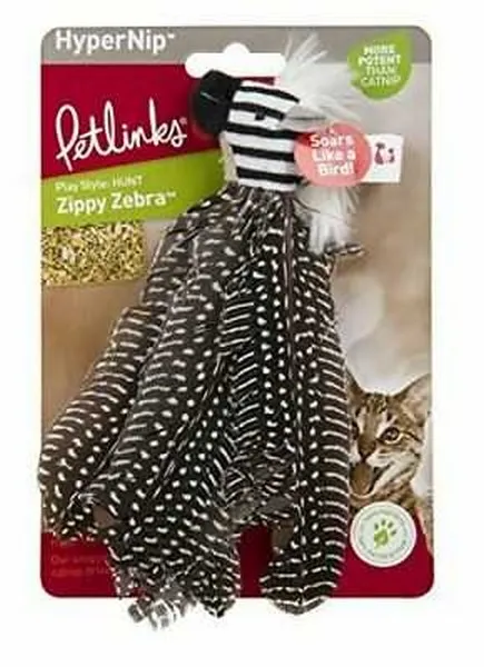 1ea Quaker Petlinks Safari Happynip Zippy Zebra Feathers Cat Toy - Health/First Aid